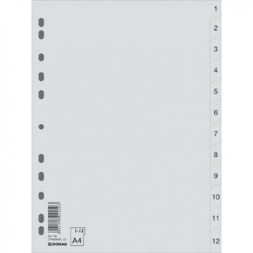 Przekładki A4 PP szare DONAU 1-12