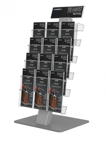 Stojak prezenter na ulotki A4 , A5 i DL , 4 kieszenie A4 poziomo + toper DL Art 837