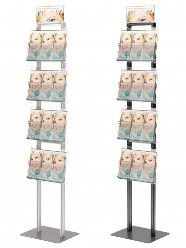 Stojak na ulotki A4 A5 DL, 4 kieszenie A4 poziomo + Toper DL , Art 270