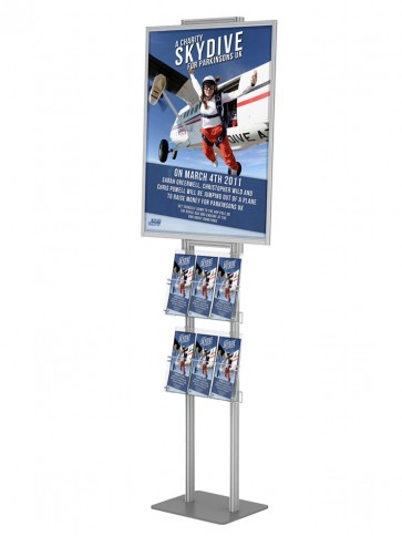 Składany stojak / prezenter plakatu B2 na statywie + 2 kieszenie A4 poziomo na ulotki A4 i DL Art 513