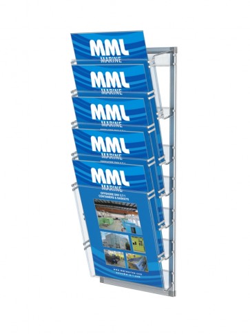 Prezenter na ulotki , zestaw 5 kieszeni A4 pionowo na ścianę  Art 218